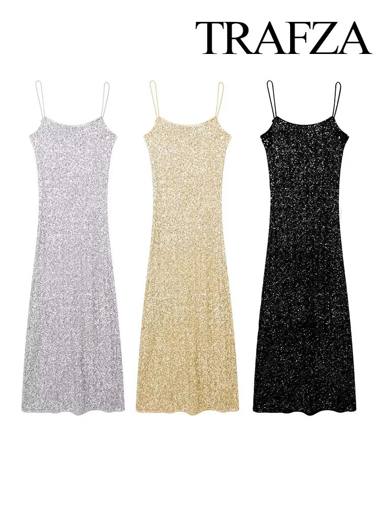 TRAFZA Womens Fashion Solid Color Strap Dress Womens Sexy Sleeveless and Backless Underwear Midi Dress Elegant Party Evening Dress 241125