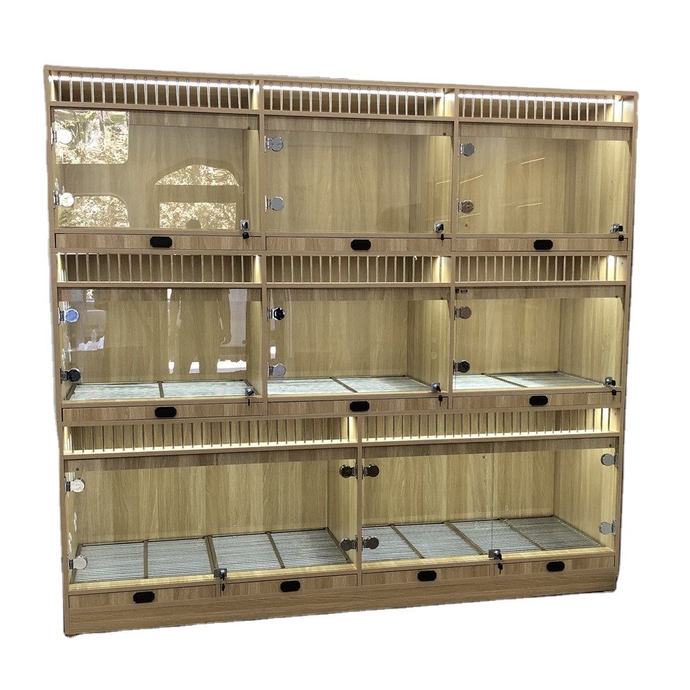 Dog Cat Cage Villa Panoramic High Transparent Glass Dog Display wooden dog house outdoor Cabinet Separate Exhibition Rooms