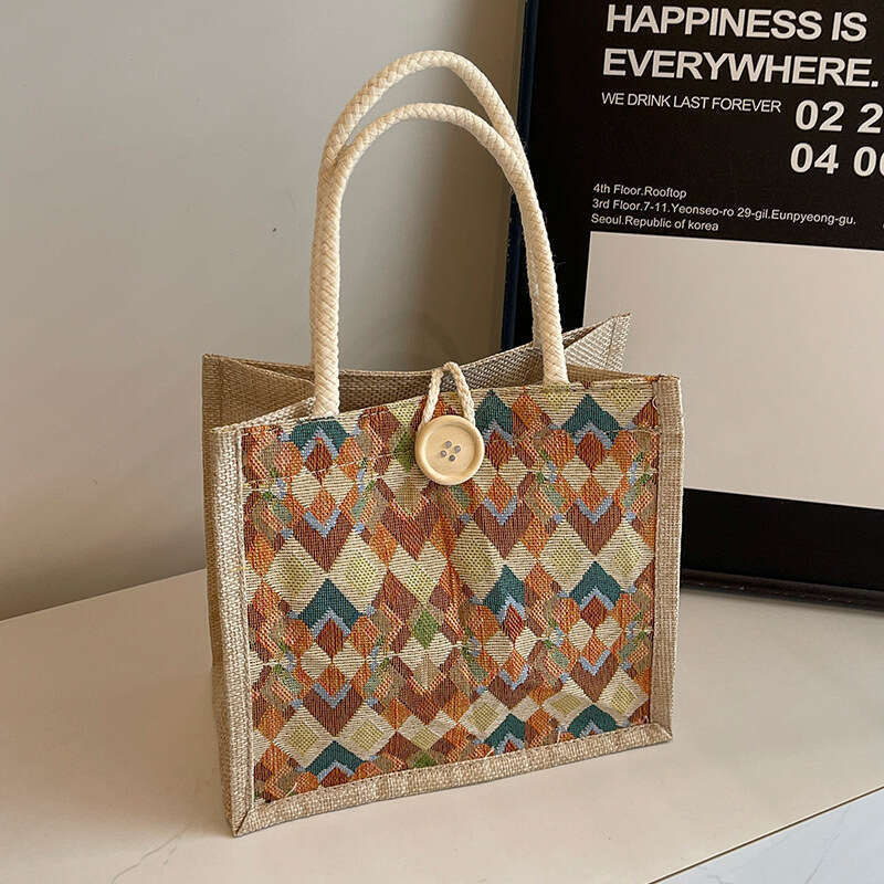 Small high-end waterproof linen handbag autumn winter, accompanied by gift and a small shoulder bag for carrying