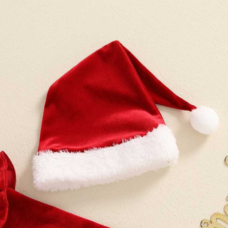 Clothing Sets Toddler Girls Holiday Ensemble Festive Santa Claus Embroidered Romper with Matching Flare Pants and Hat Set for Christmas H241126
