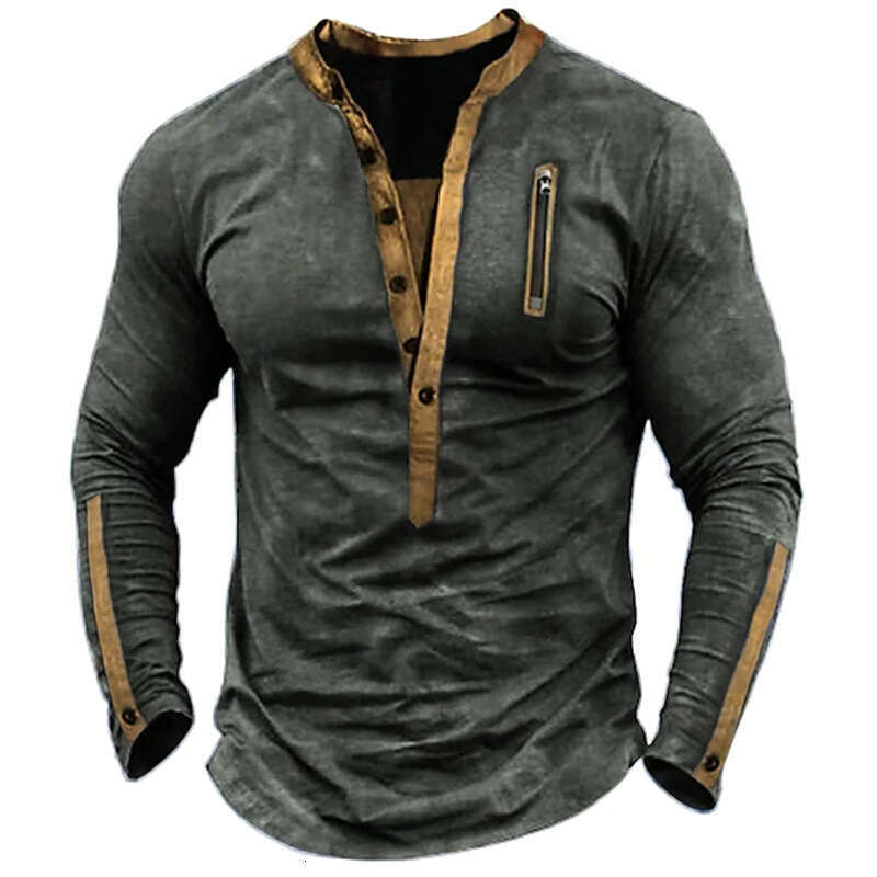 Summer Men's Outdoor Tactical Zipper Contrasting Color Henry T-Shirt B4