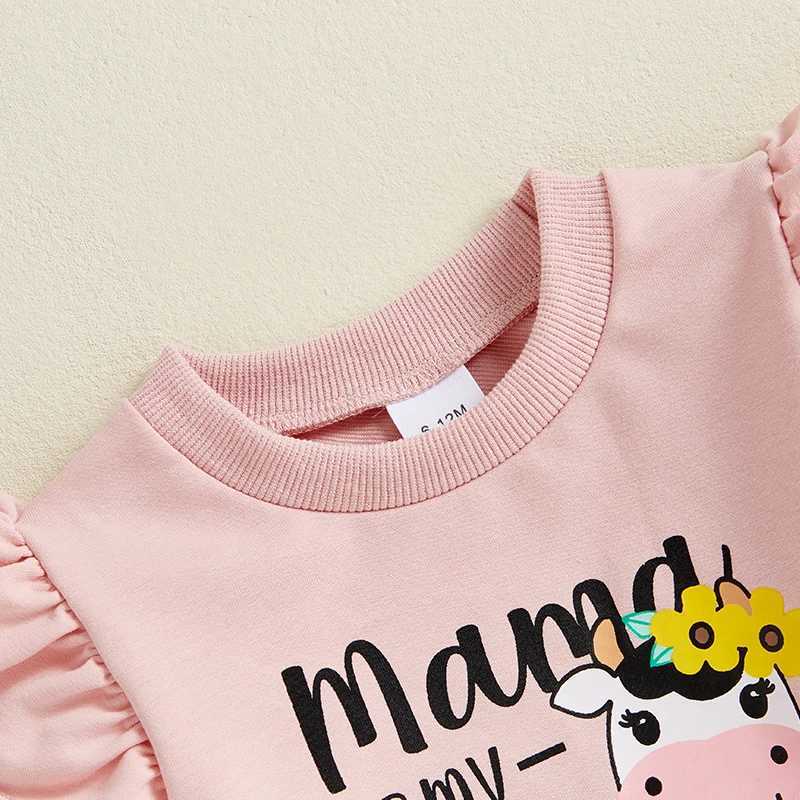 Clothing Sets 1-4Years Kids Baby Girl Cow Outfits Lovely Letter Print Ruffle Long Sleeve Sweatshirt and Cow Print Flare Pants 2 Pcs Sets H241126