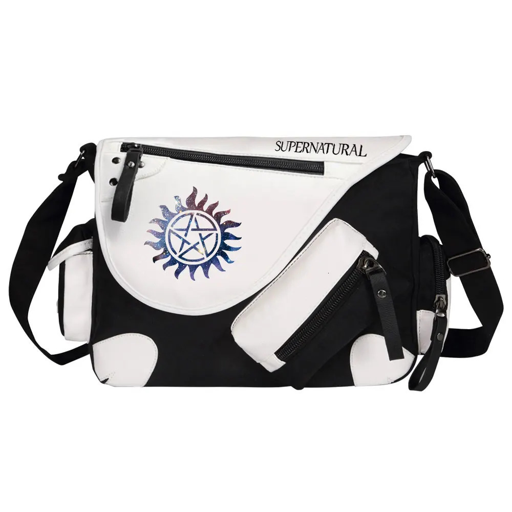 Supernatural Evil SPN Womens Canvas Casual Zipper Mens Shoulder Bag Cross Body Bag Boys and Girls rens School Bag Letter Making Bag 241121