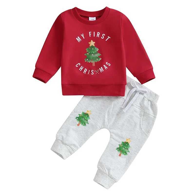 Clothing Sets Baby Xmas Clothes Set Tree Letters Print Long Sleeve Crew Neck Sweatshirt with Sweatpants Christmas Outfit for Girls Boys H241126
