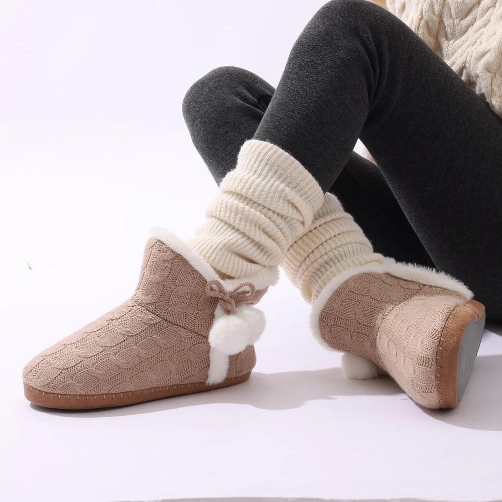 Comwarm Women Fluffy Snow Boots 2024 Knit Fuzzy Outdoor Flat Cotton Shoes Winter Fur Ankle Boots Plush Women House Slippers 241126