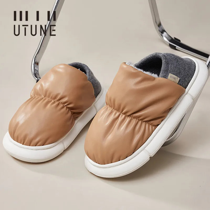 UTUNE unisex indoor warm plush slider waterproof lightweight soft sole outdoor comfortable down cotton shoes 2024 winter anti slip 241126