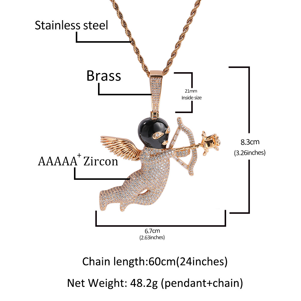 Hip Hop Rose Cupid's Arrow Pendant Necklace 5A Zircon Choker Couple Jewelry Valentine's Day Gift