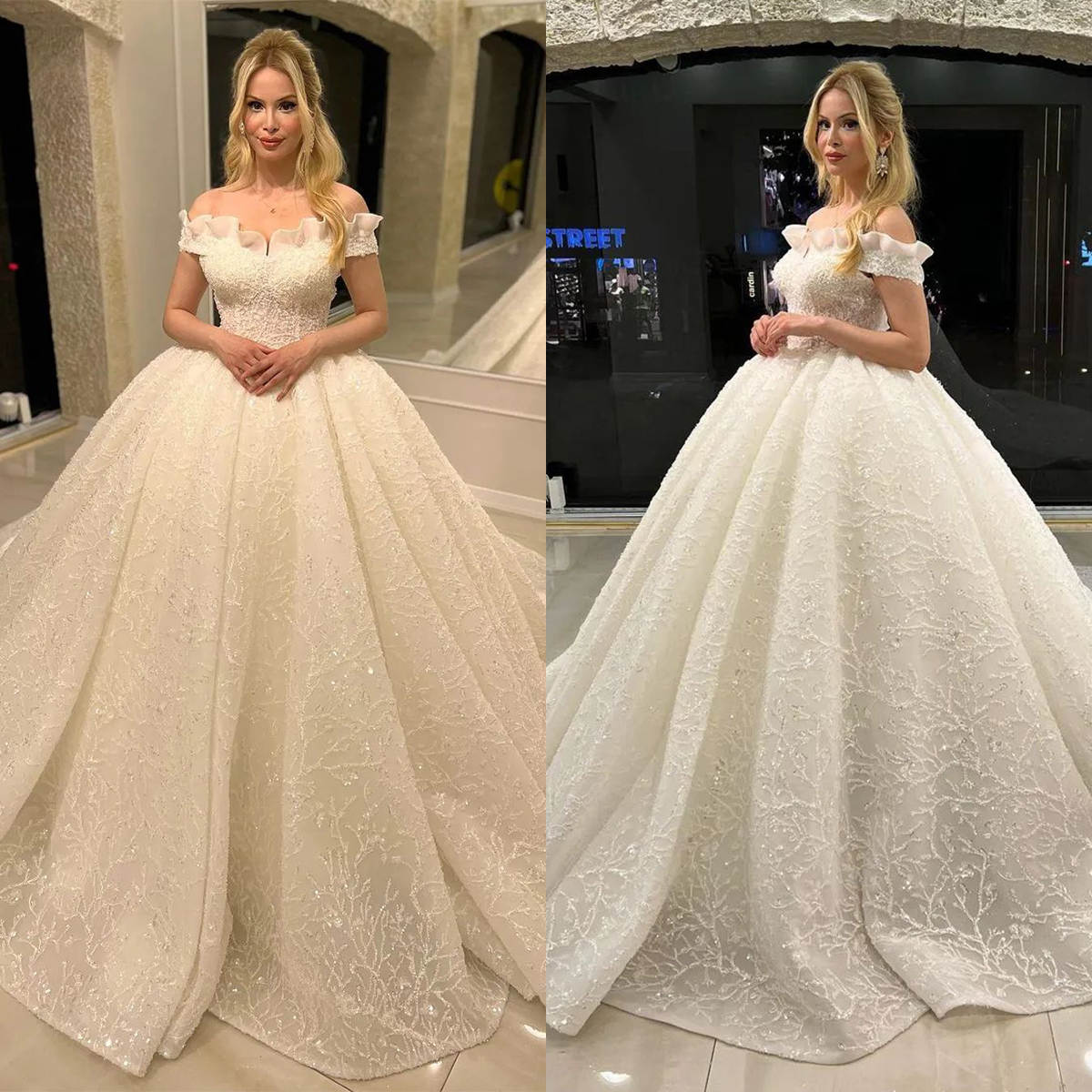 Vintage Wedding Dress For Women Off Shoulder Bridal Gown Sequins Ruffles Backless Sweep Train Customized Dresses vestidos de novia