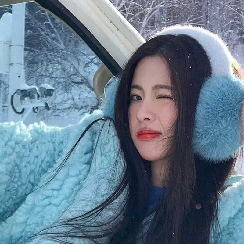 Blue fur faux mink earmuffs for womens winter plush earmuffs warm cycling skiing cold earmuffs sweet girl full matching earmuffs W241126