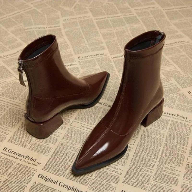 Women Ankle High Heels Chelsea Boots Pointed Toe Shoes er Pumps Winter 2024 Shoes Women Motorcycle Boots 241126