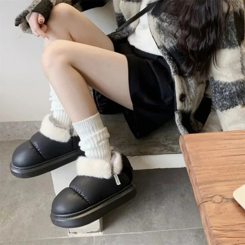 Butterfly-knot Korean Plush Ankle Boots Round Toe Casual Snow Boots Waterproof Cotton Shoes Outdoor Thick Sole Winter Boot Women 241114