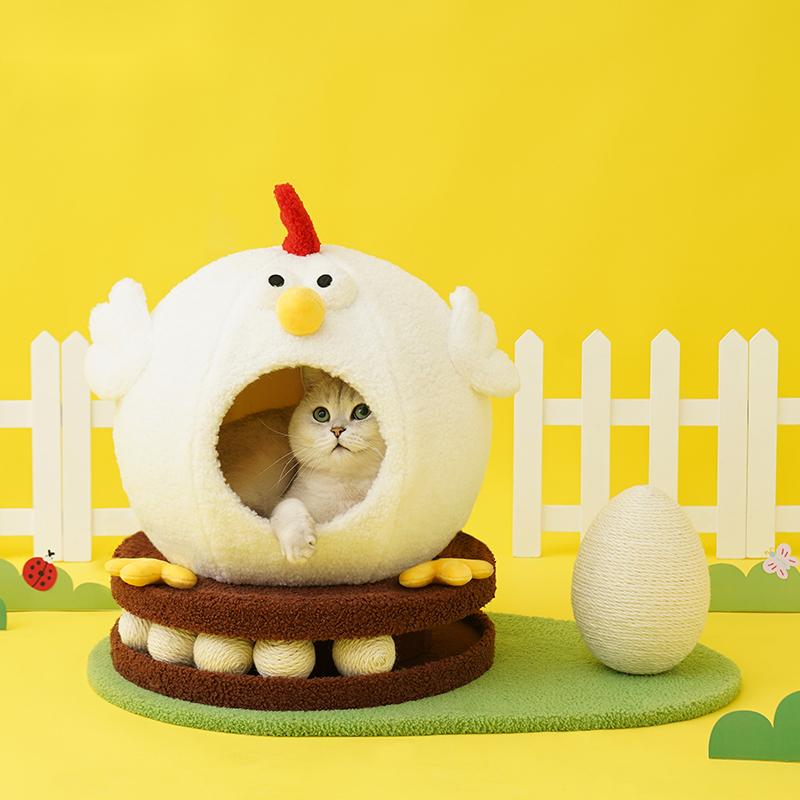 Chicken Style Pet Cat House Summer Cooling Funny Cat Nest Cave Bed Turntable Pet Toys