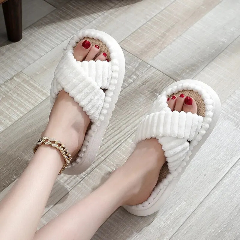 Womens Spring/Autumn Family Slide Open Toe Cross with Linen Sole Indoor Slide Linen Sole Bathroom Slide 241126
