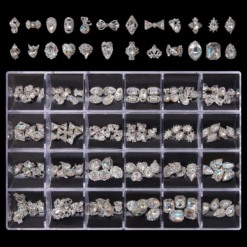 120/240pcs nail jewelry gemstone shell crystal crown/heart-shaped gold and silver alloy processing cutting-edge 3D metal rhinestone nail art Char 2504