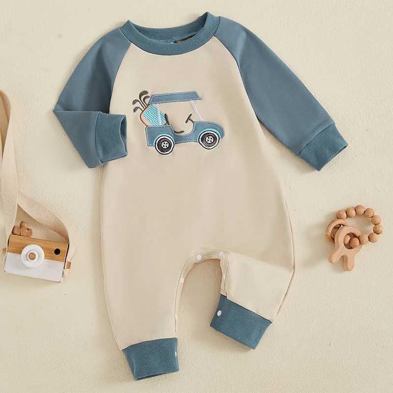 Clothing Sets Newborn Baby Boy Autumn Romper Golf Cart Embroidery Long Sleeve Crew Neck Full Length Jumpsuit Casual Toddlers Clothes H241126