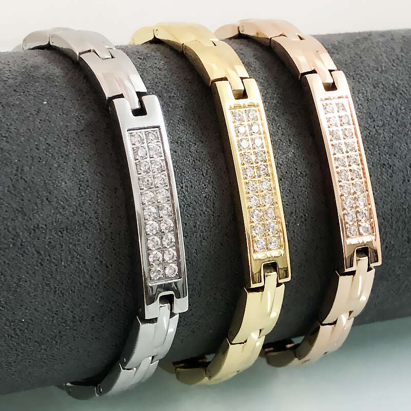 Rose Gold Stainless Steel Bracelet with Cubic Zirconia Accents Elegant Hand Jewelry for Women and Girls Z250910