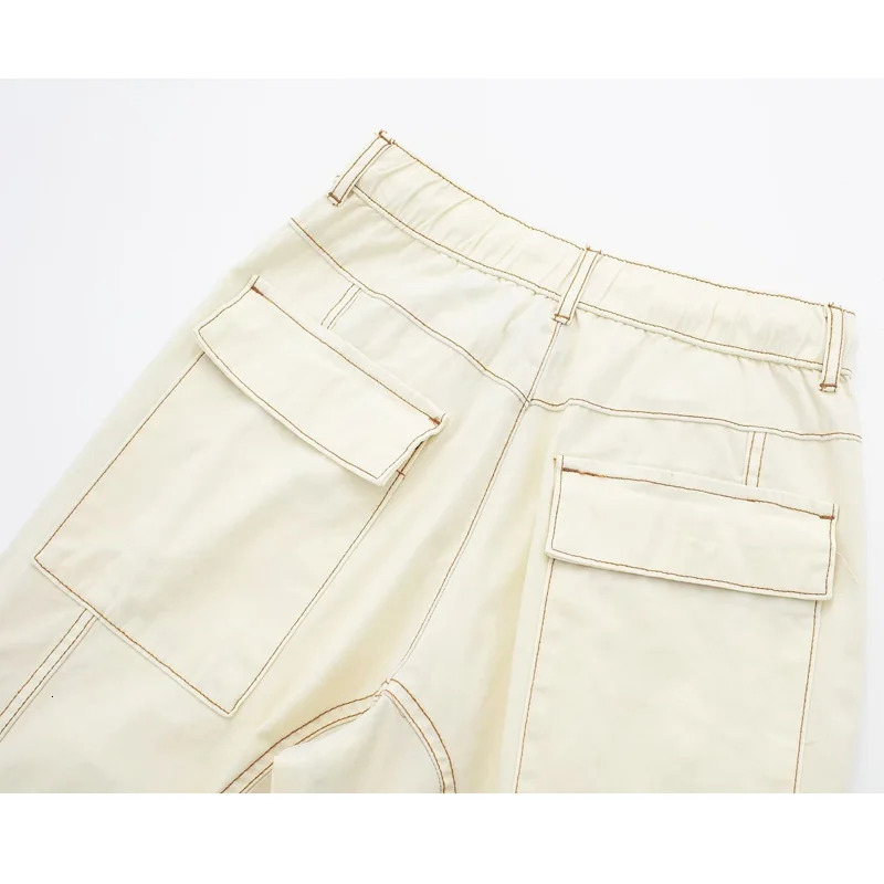 TRAF 2024 Cargo Pants for Women Beige Wide Leg Pants Women Summer High Waist Woman Trousers Holiday Casual Baggy Pants Woman 240420