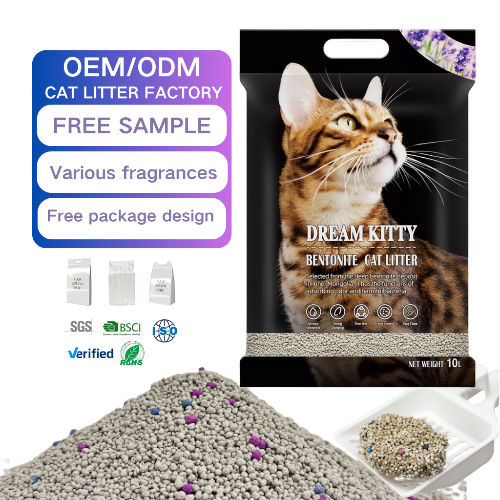 OEM Manufacturers Natural sodium Best Clean lavender Fragrant Cat Sand Dust Free Strong Clumping Bentonite Cat Litter sand