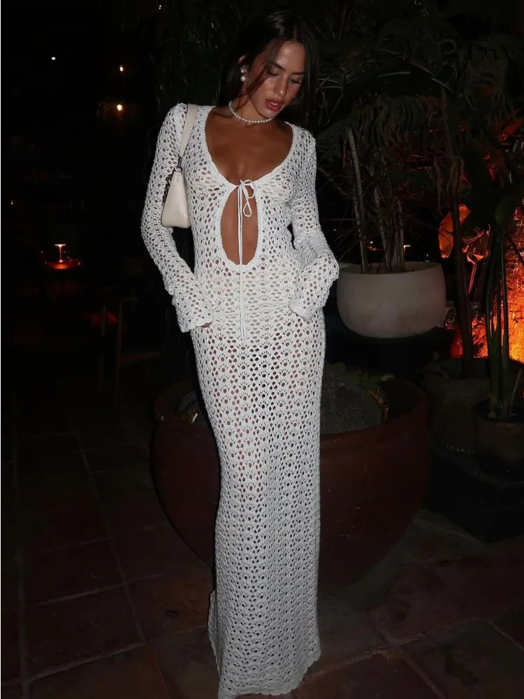 Tossy Knitted Hollow Skirt Womens Summer Lace Top See Through Loose Holiday Beach Dress Womens Knitted White Skirt 241125