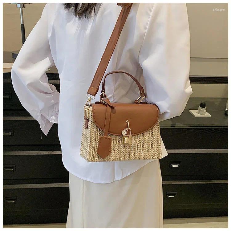 Totes Fashion Lock Straw Woven Bag Casual Handheld Small Square Women's zhanyishengli