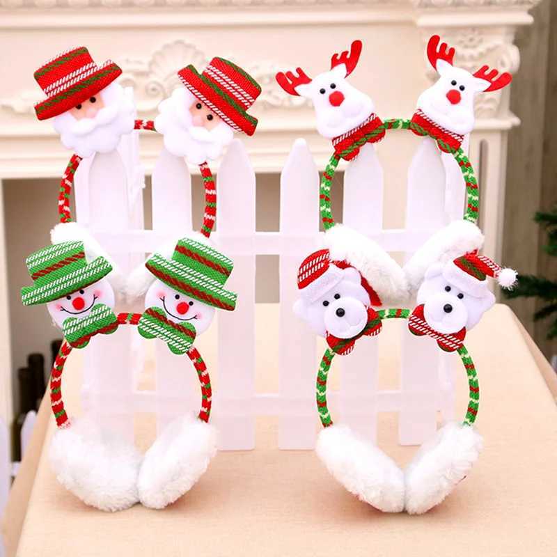 Christmas Warmer Earmuffs Santa Claus Elk Snowman Bear Decor Haiands Adjustable Earmuffs Headband New Year Heaear GiftsXJ241126