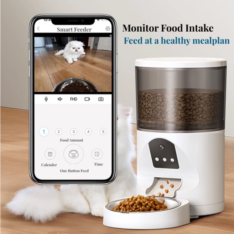 New design HD camera two voice interactive 4L 6L smart automatic pet feeder