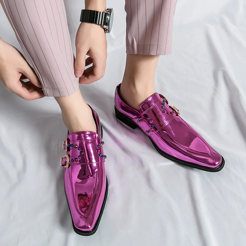Fashion Purple Dress Shoes for Men Women Wedding Shoes Pointed Toe Shiny Rhinestones Shoes Men Urban Shoes Footwear 241126