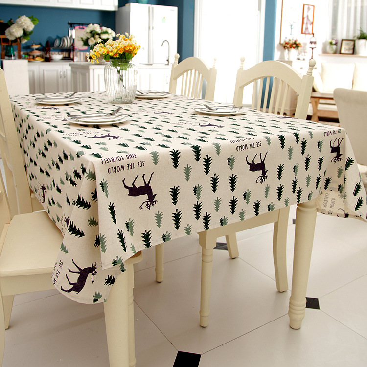 2025 Cartoon Pine Tree Deer Print Tablecloth