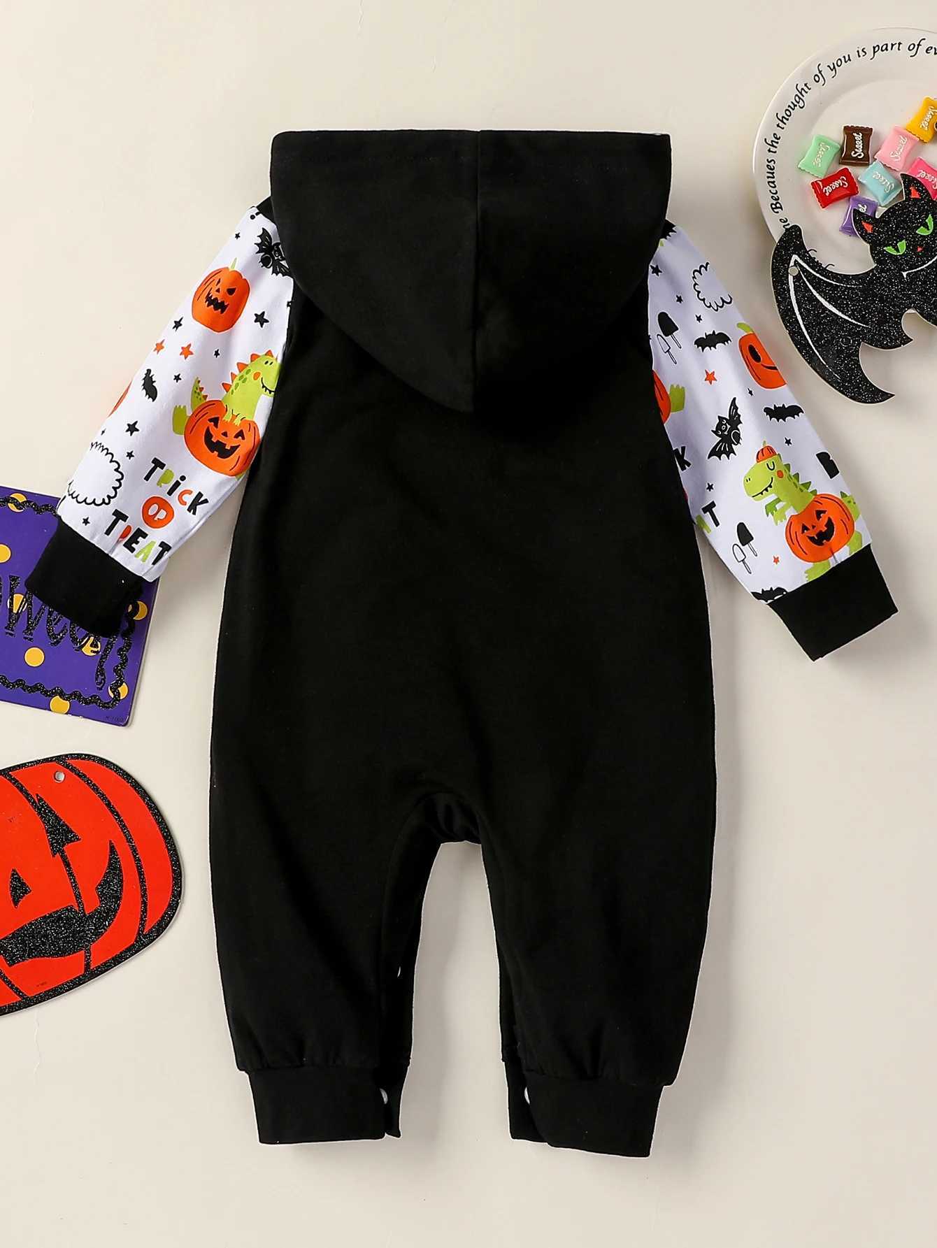 Clothing Sets Baby boy Long Sleeve leisure and simplicity cartoon printing hallowmas Cute Cotton Comfort Hooded jumpsuits H241126