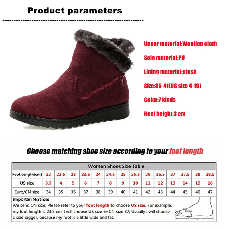WOIZGIC Womens Old Mother Snow Shoes Boots Platform Wool Fabric Zipper Winter Plush Warm Round Toes 241126