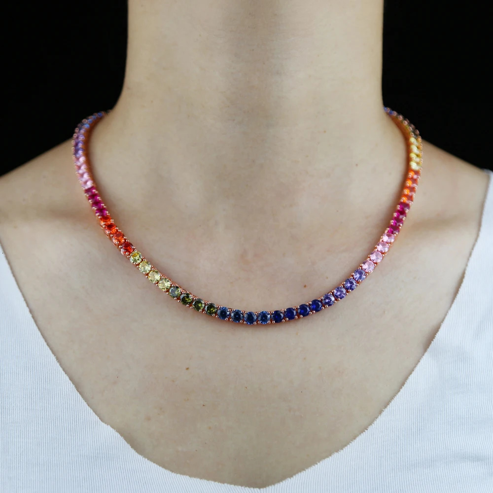 Wholesale Ice Rainbow Colorful Cubic Zirconia CZ 5mm Tennis Chain Charm Necklace Jewelry Gift 16 18 Female 241126