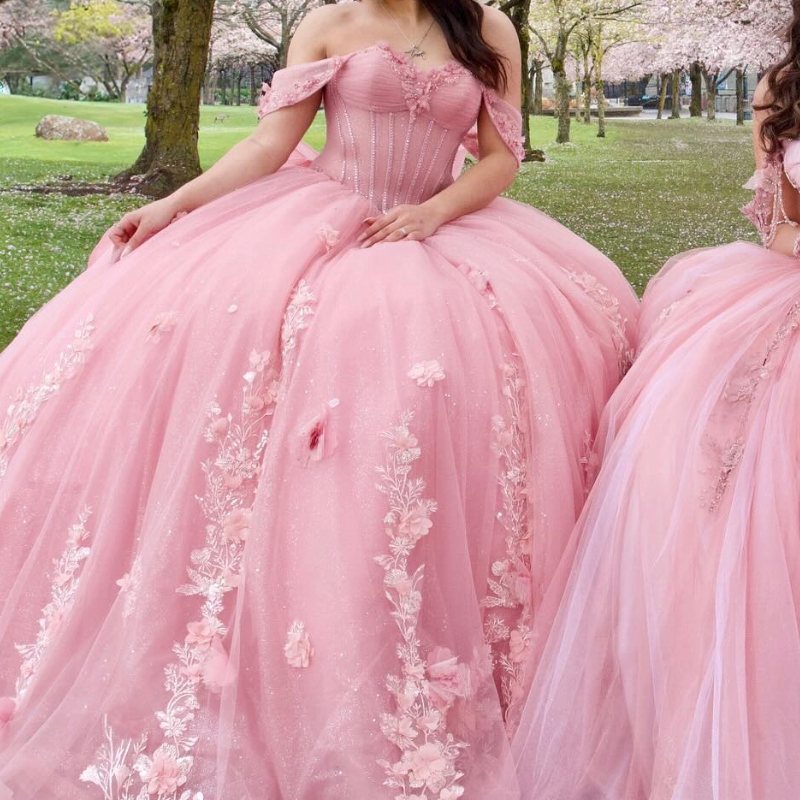 Mexican Vestido De 15 Anos Pink Charro Quinceanera Dresses Lace Appliques Beads Tull Corset Sweet 16 Dress Abiti Da Cerimonia