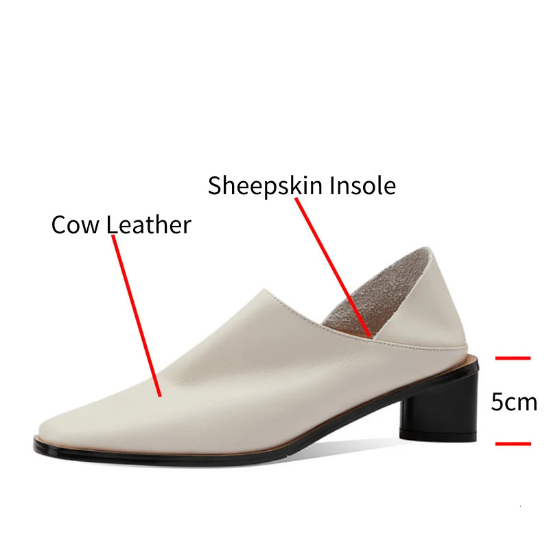 Dilalula 2024 slip-on Genuine Leather Women Pumps Square Toe Med Thick Heels Soft Upper Pumps Office Ladies Dress Shoes 241126