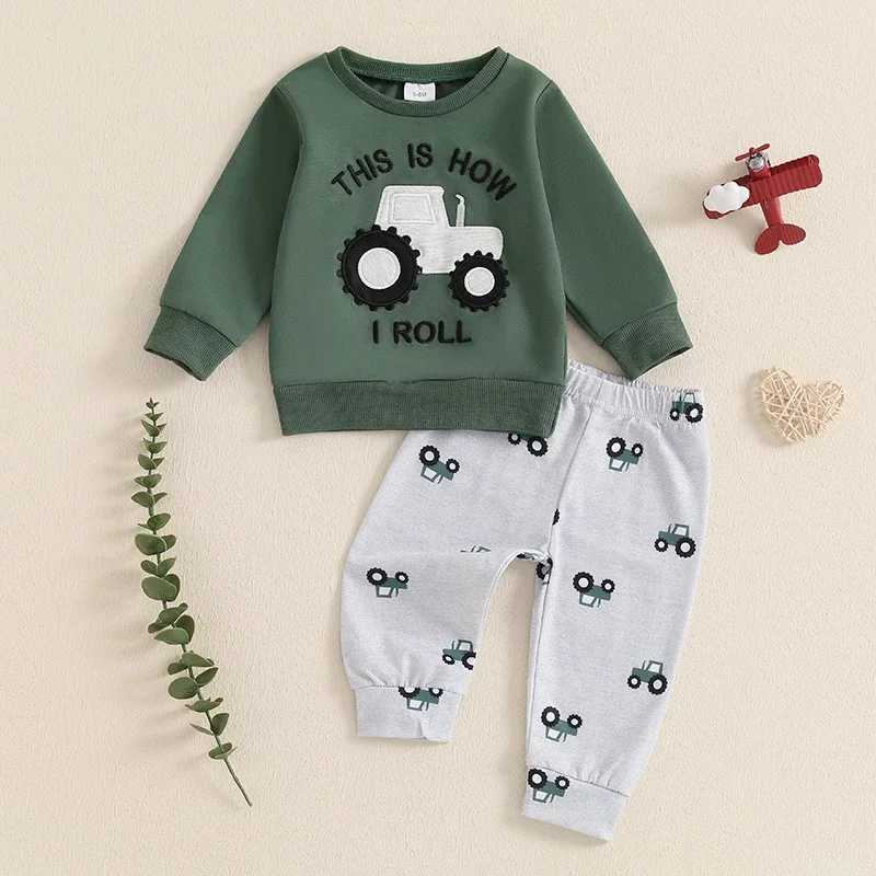 Clothing Sets Cute Baby Boys Autumn Clothes Sets Tractor Print Long Sleeve Sweatshirt with Sweatpants Infant Toddler boys Tracksuits Set H241126