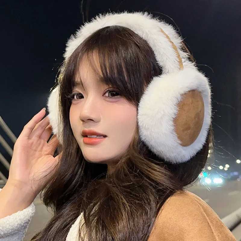 Winter Thicken Fluffy Plush Earmuffs Solid Soft Plush Ear Keep Warmer Fashion Outdoor Earfl Protection Foldable Ear CoverXJ241126