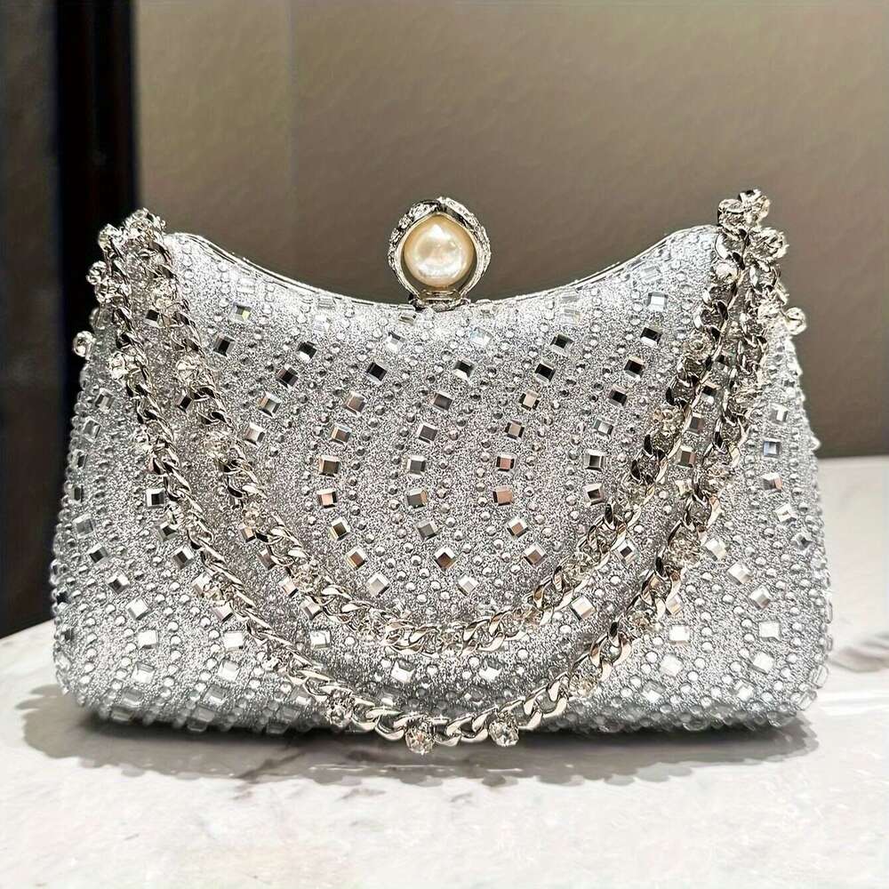 Women urious Rhie Evening Clutch Bag, Glittering Handheld Party Purse With Detachable Chain Strap, Elegant Accessory For Weddings Banquets Formal Even