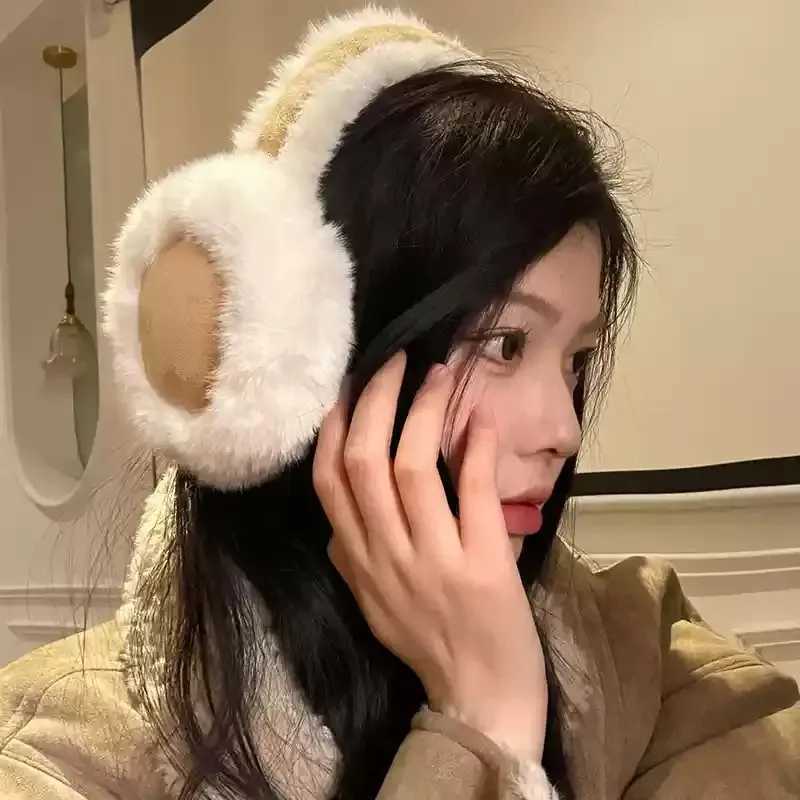 Winter Thicken Fluffy Plush Earmuffs Solid Soft Plush Ear Keep Warmer Fashion Outdoor Earfl Protection Foldable Ear CoverXJ241126