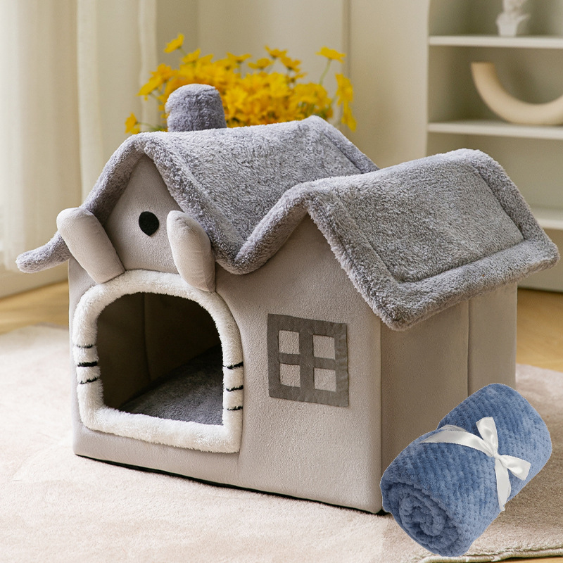 Indoor Dog House with Removable Cushion Enclosed Warm Printed Pet House for Puppies and Cats for inside Use