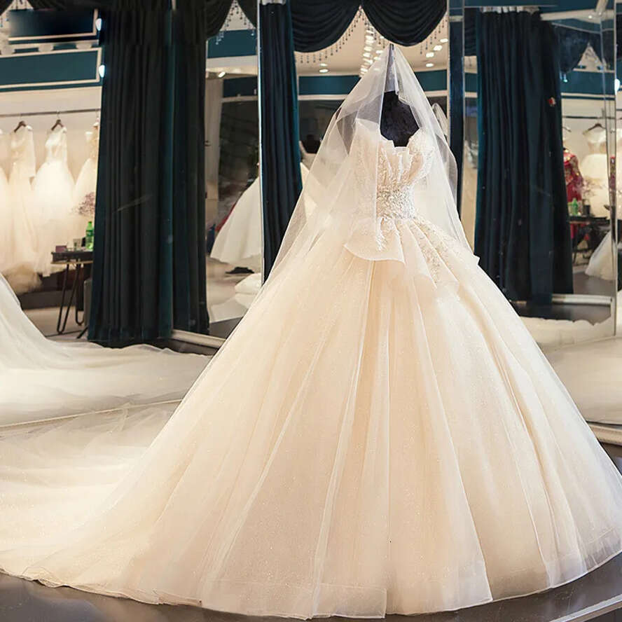 Light Champagne Strapless Organza/Tulle Designer Dresses Events Dress Wedding Gown Beach Dress Saudi Arabia Dubai India Muslim Russia