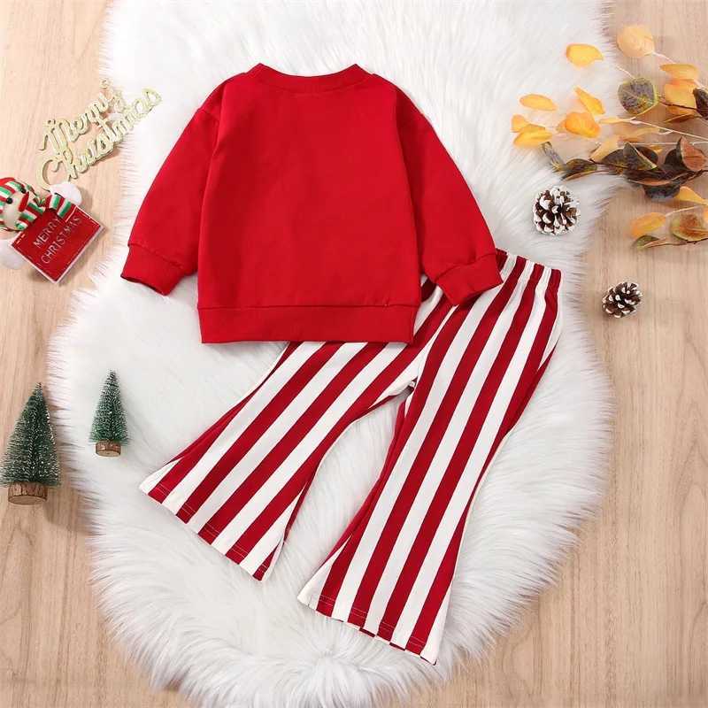 Clothing Sets Girls 2-Piece Outfit Stylish Long Sleeve Sweatshirt with Printed Letters and Striped Flare Pants Set for Kids H241126