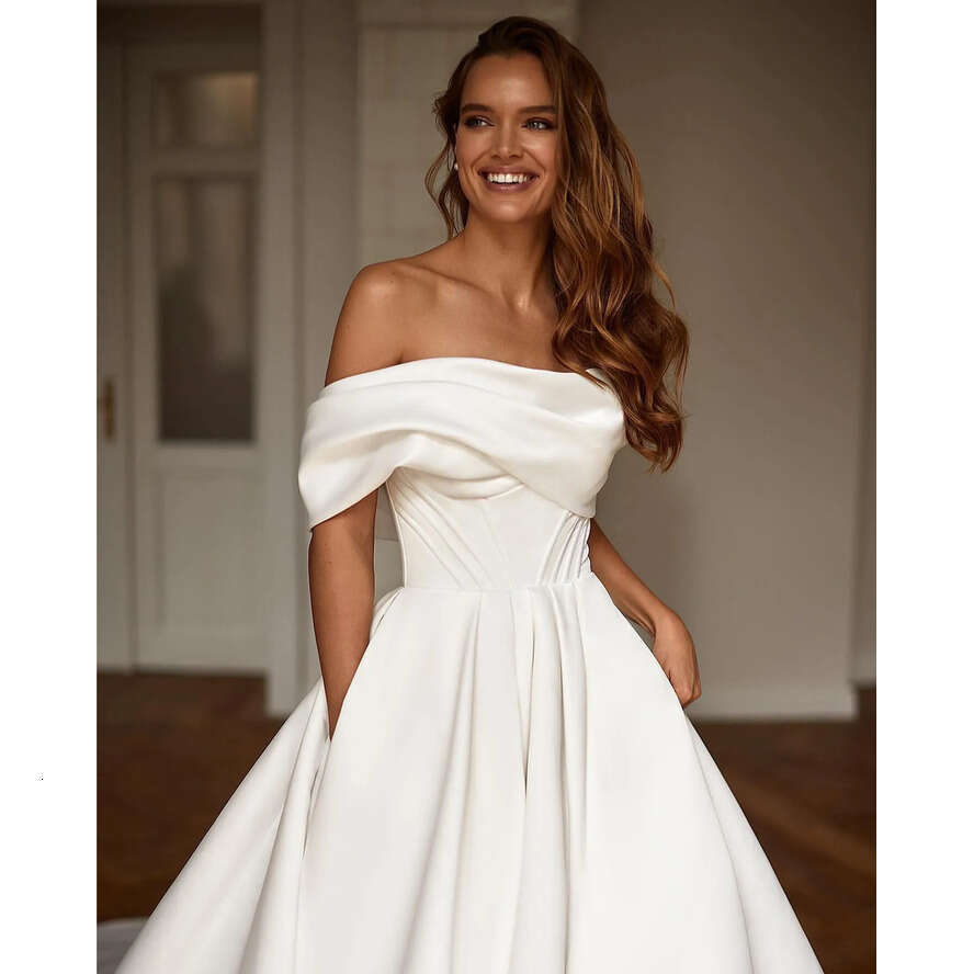 Nova Milla A E For Bride Off Shoulder Satin Countries Wedding Dresses Backless Buttons Designer Bridal Gowns Sweep Train