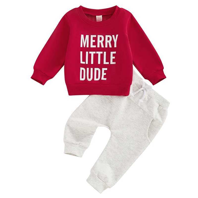Clothing Sets Kids Christmas Outfit Set Long Sleeve Letter Print Sweatshirt and Drawstring Pants Set for Boys H241126