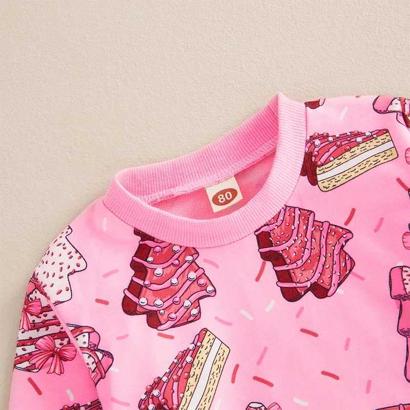 Clothing Sets Baby Girl 2Pcs Christmas Outfits Long Sleeve Cake Print Sweatshirt Tops Pants Set Toddler Kids Xmas Clothes Tracksuits Set H241126