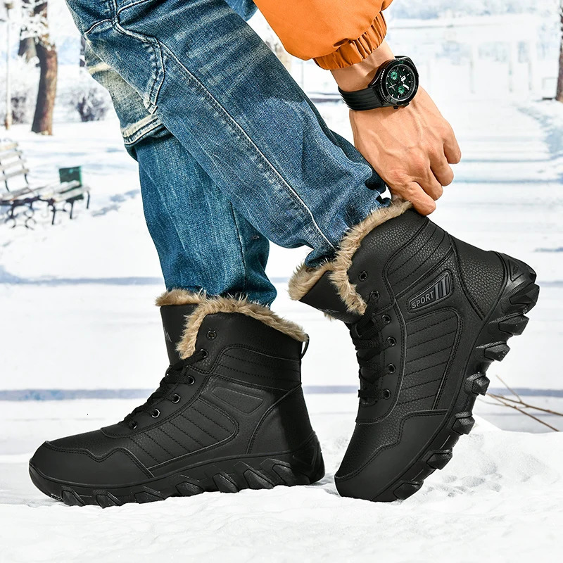 2024 winter mens slippers warm mens shoes waterproof and anti slip plush sports shoes mens leather boots Plus size 48 241126