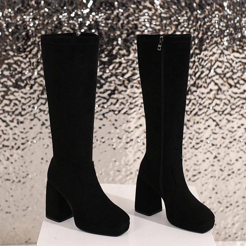 Elegant Knee High Boots Women Shoes Autumn Winter Womens High Boot Soft Suede Zipper Long Party Shoes Ladies Large Size 45 241114