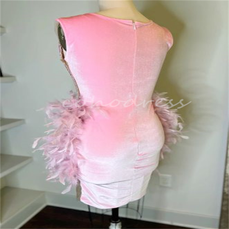 Sexy Black Baddie Prom Dresses With Feather Beaded Crystal Short Evening Dress Black Girls Cocktail Birthday Party Diamond Homecoming Dress Vestio De 