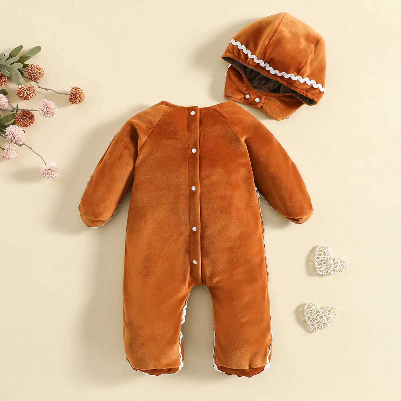 Clothing Sets Toddler Baby Gingerbread Man Rompers Casual Winter Long Sleeve Footed Jumpsuit Cute Hat Baby Christmas Cosplay Costume H241126