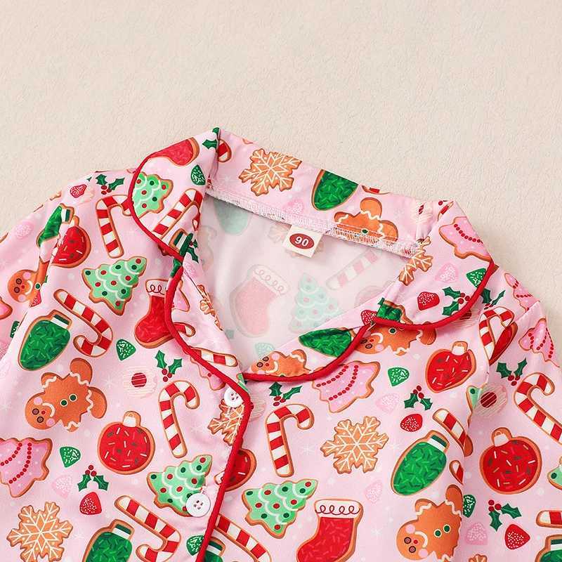 Clothing Sets Kids Girls Adorable Christmas Pajama Set Feathers Trim Loungwear Printed Long Sleeve Lapel Neck Tops and Long Pants 2PCS Outfits H241126