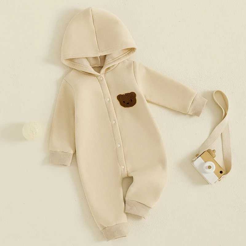 Clothing Sets Newborn Baby Boy Girl Hooded Jumpsuit Fall Winter Clothes Cute Bear Embroidered Long Sleeve Button down Rompers H241126