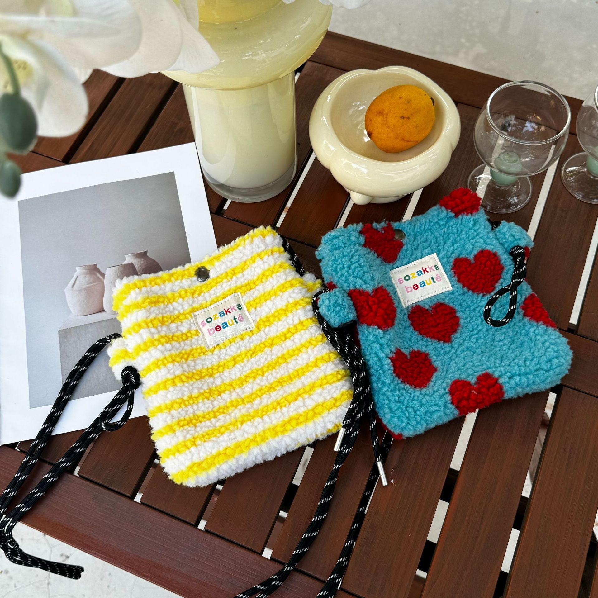 2025S Designer Internet Celebrity Plush Women Rainbow Wave Point Cute Small Pink Single Shoulder Crossbody Shopping Portable Storage Bag